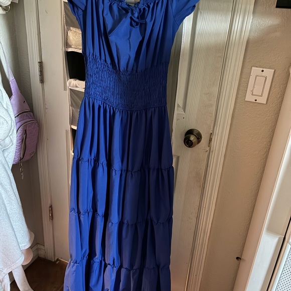 Smocked Bodice Tiered Maxi Dress - Royal Blue - Picture 3 of 6